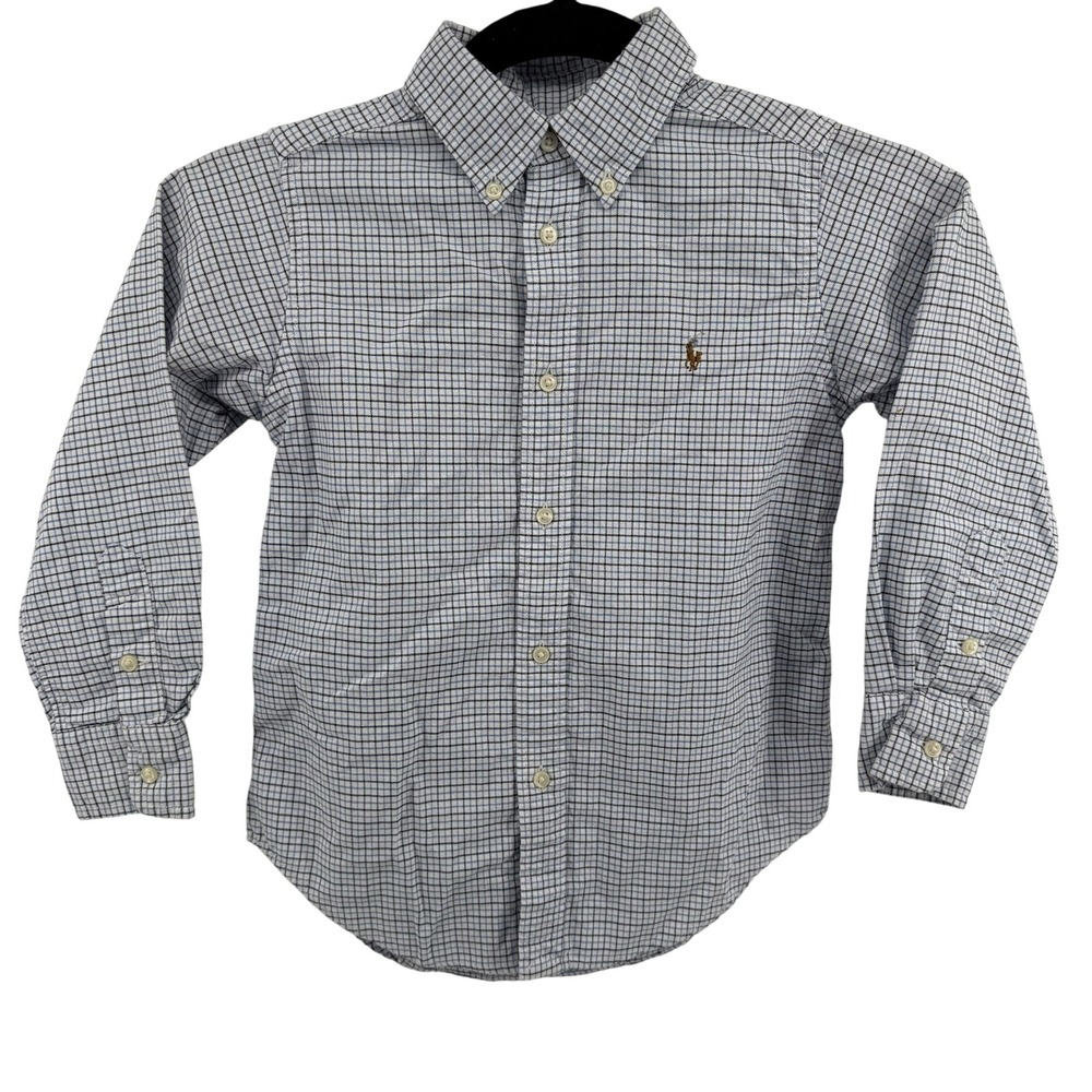 Polo Ralph Lauren Boys Blue Tattersall Check Button Down Shirt Size 5